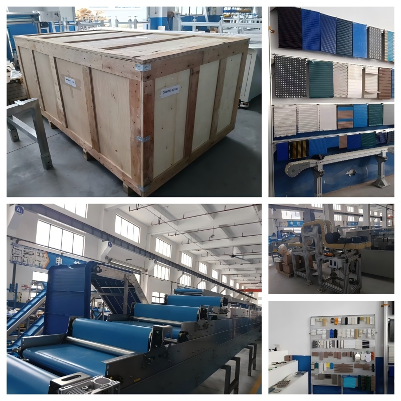 Custom industrial conveyor belt production line assembly in factory workshop 